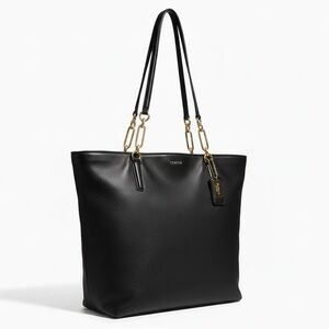 Coach Black Pebbled Leather Tote Gold Chain Shoulder Bag Classic Work Everyday